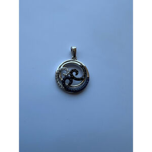 JTV Silver Pendant with Blue Lab Sapphire & Cubic Zirconia 1.5in